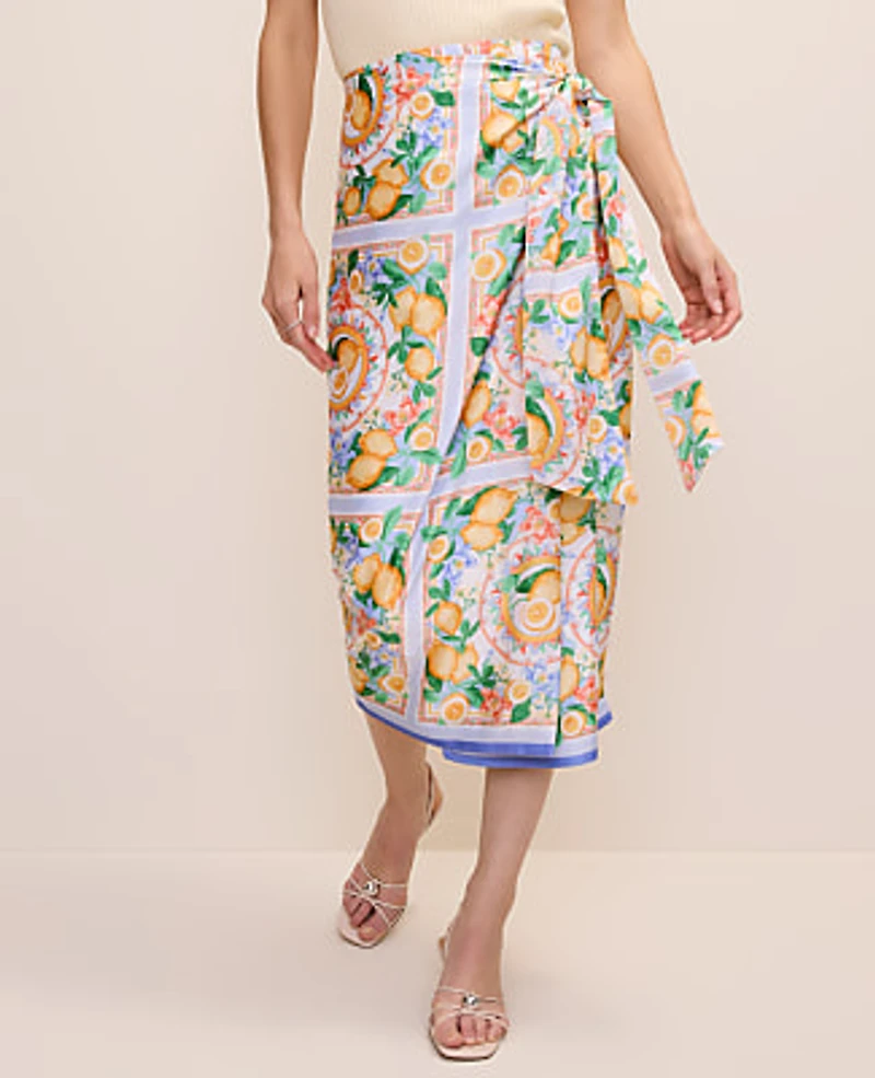 Ann Taylor Lemon Wrap Skirt Satin Limoni Scarf Women's
