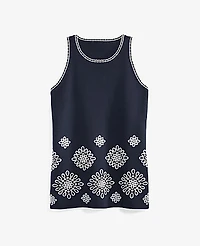 Ann Taylor Floral Embroidered Sweater Shell Top Night Sky Women's