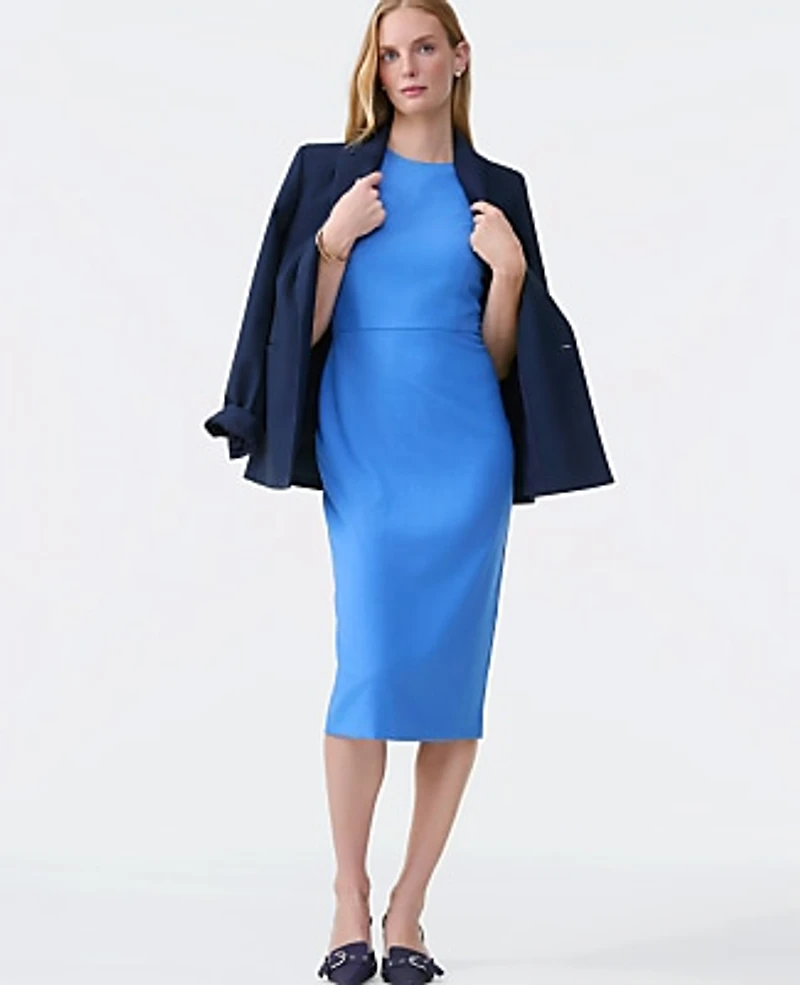 Ann Taylor The Petite Crew Neck Sheath Dress Luxe Twill Bluebird Melange Women's