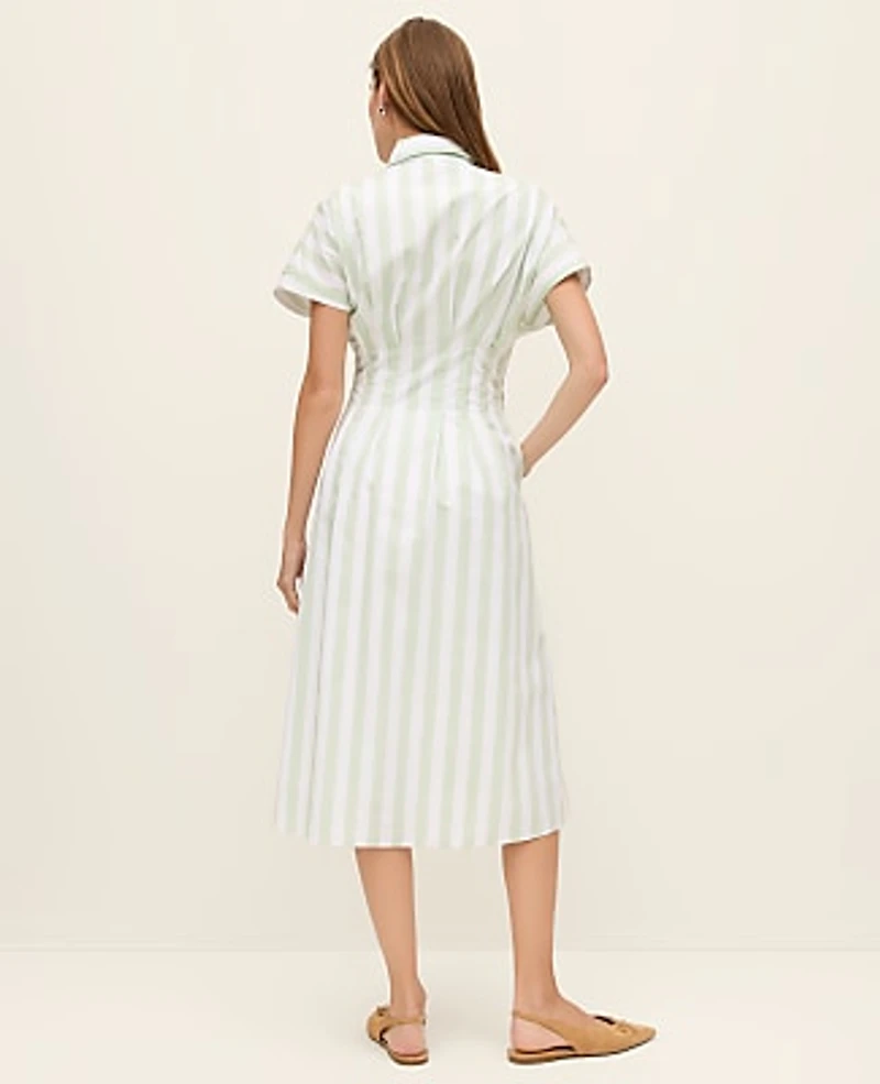 Ann Taylor Petite Weekend Striped Maxi Shirtdress Size 00 Aqua Foam Women's