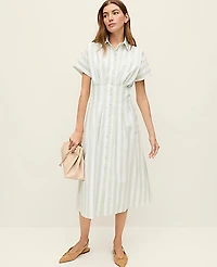 Ann Taylor Petite Weekend Striped Maxi Shirtdress Size 00 Aqua Foam Women's