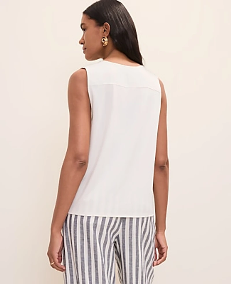 Ann Taylor Mixed Media Button Down Top Winter White Women's