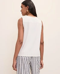 Ann Taylor Mixed Media Button Down Top Winter White Women's