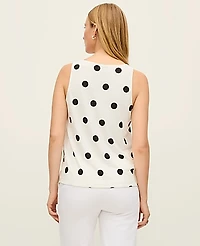 Ann Taylor Dotted Mixed Media V-Neck Shell Top Size XL Winter White Women's