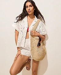 Ann Taylor Embroidered Button Down Shirt Winter White Women's