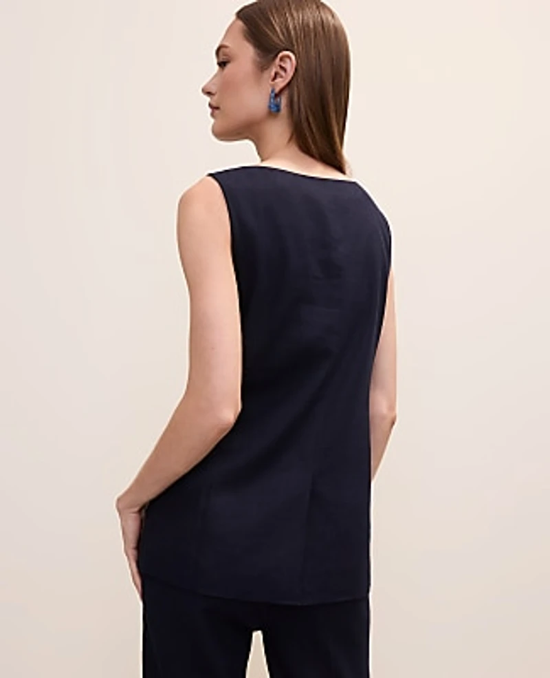 Ann Taylor The Long Crew Neck Vest Linen Blend Women's