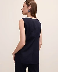 Ann Taylor The Long Crew Neck Vest Linen Blend Women's