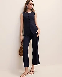 Ann Taylor The Long Crew Neck Vest Linen Blend Women's