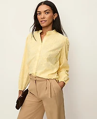 Ann Taylor Petite Embroidered Ruffle Collar Shirt Women's