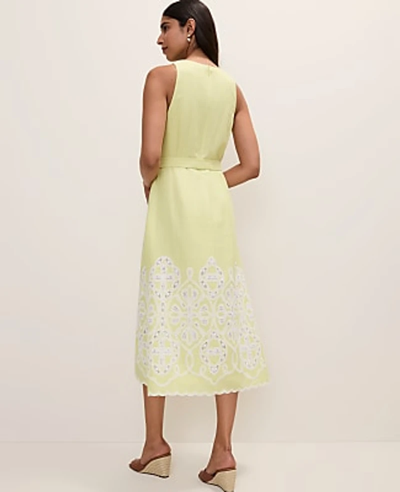 Ann Taylor Eyelet Halter Midi Dress Lime Slice Women's