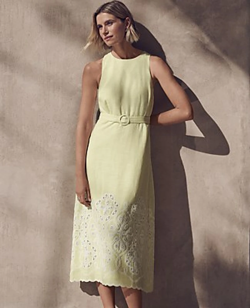 Ann Taylor Eyelet Halter Midi Dress Lime Slice Women's