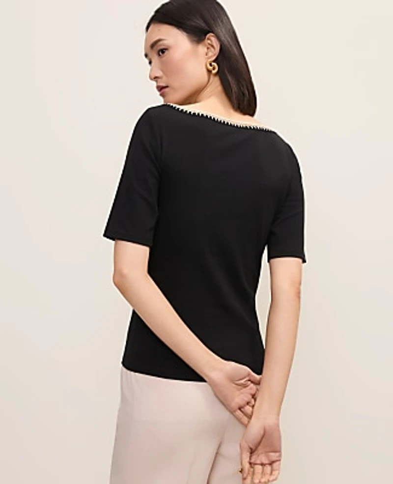 Ann Taylor Crochet Trim T-Shirt Women's