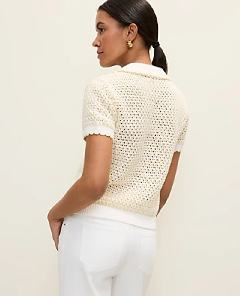 Ann Taylor Weekend Texture Stitch Polo Sweater Yellow Multi Women's