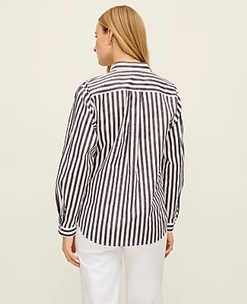 Ann Taylor Striped Oversized Pocket Shirt Charcoal/White Women's