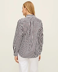 Ann Taylor Striped Oversized Pocket Shirt Charcoal/White Women's