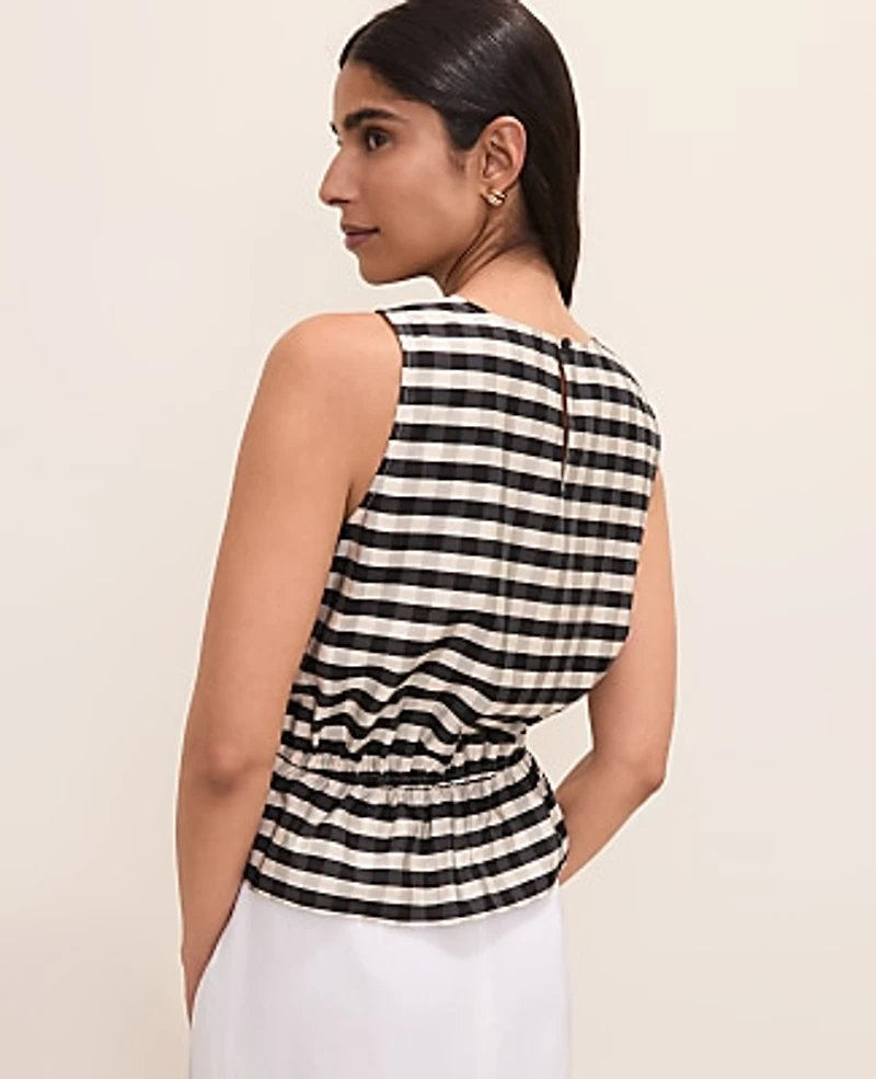Ann Taylor Gingham Peplum Top Black/White Multi Women's