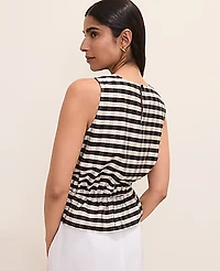 Ann Taylor Gingham Peplum Top Black/White Multi Women's