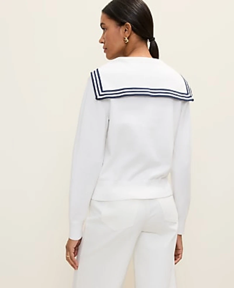 Ann Taylor Weekend Sailor Collar Sweater Size Small White Women's