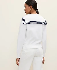 Ann Taylor Weekend Sailor Collar Sweater Size Small White Women's