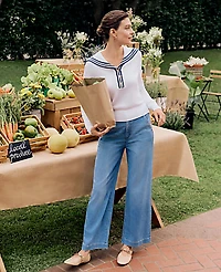 Ann Taylor Weekend Sailor Collar Sweater Size Small White Women's