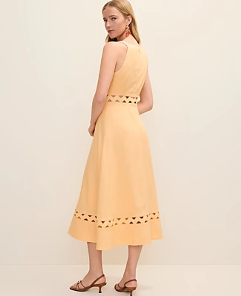 Ann Taylor Ric Rac Cutout Dress Linen Blend Tropical Papaya Women's