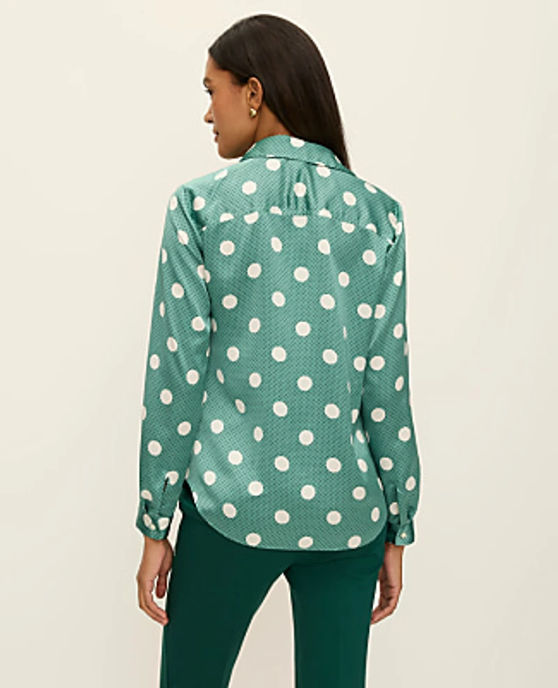 Ann Taylor Dotted Satin Essential Shirt Size Small Cool Eucalyptus Women's