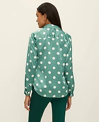 Ann Taylor Dotted Satin Essential Shirt Size Small Cool Eucalyptus Women's
