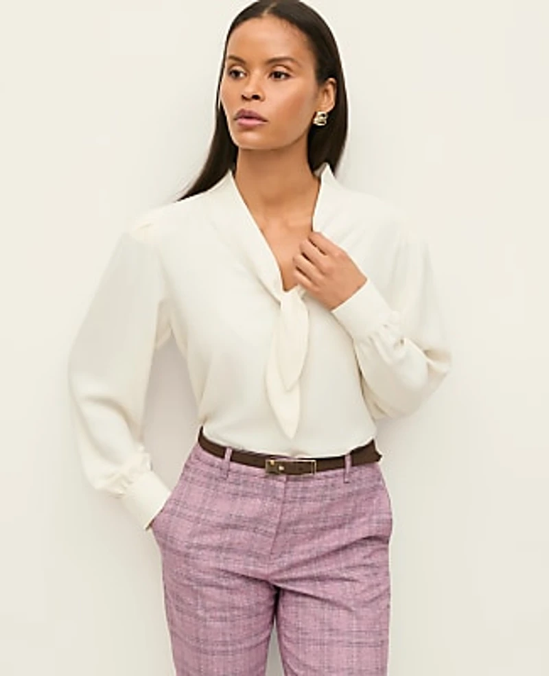 Ann Taylor Bow Blouse Size XL Winter White Women's