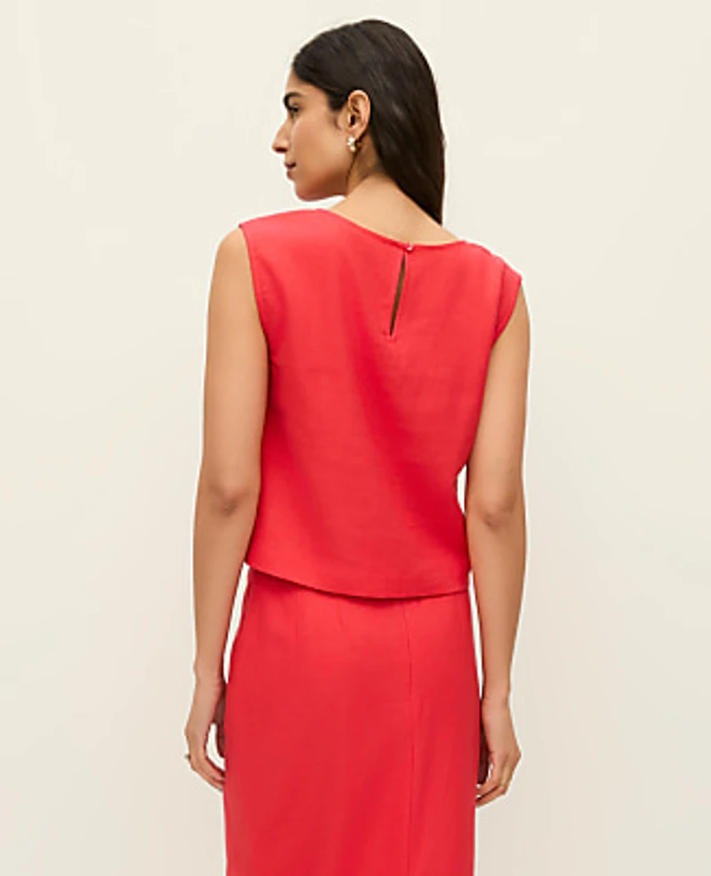 Ann Taylor Petite Linen Blend Cropped Top Smoldering Red Women's