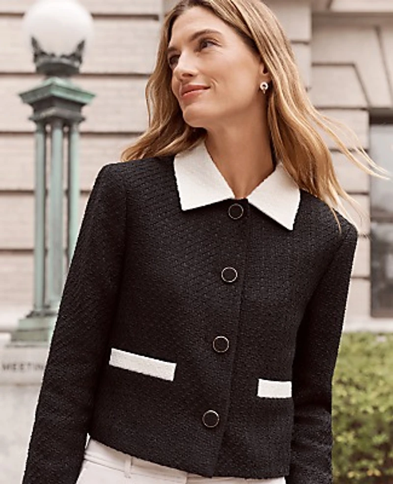 Ann Taylor Petite Contrast Trim Tweed Jacket Black Women's