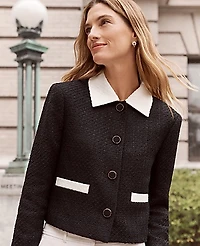 Ann Taylor Petite Contrast Trim Tweed Jacket Black Women's