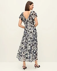 Ann Taylor Petite Floral Flutter Sleeve Midi Dress Night Sky Women's