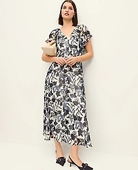 Ann Taylor Petite Floral Flutter Sleeve Midi Dress Night Sky Women's