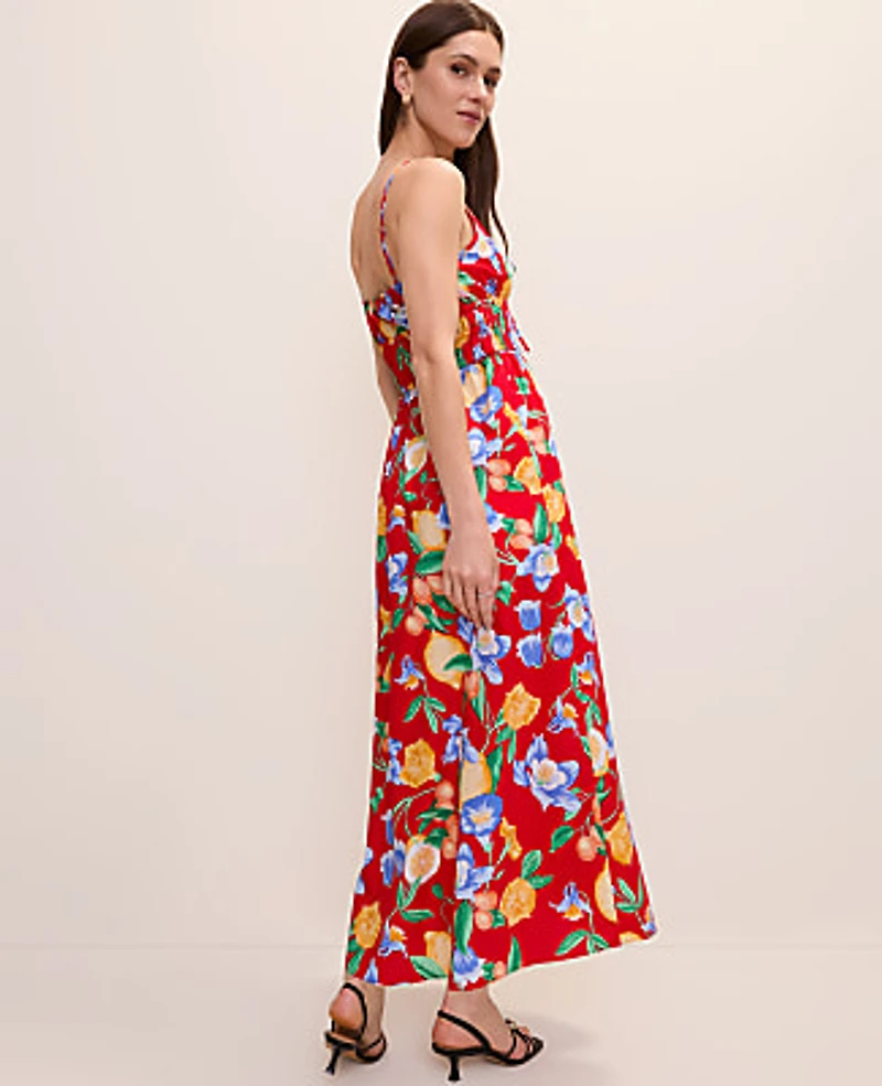Ann Taylor Floral Gathered Maxi Dress Bright Cherry Women's