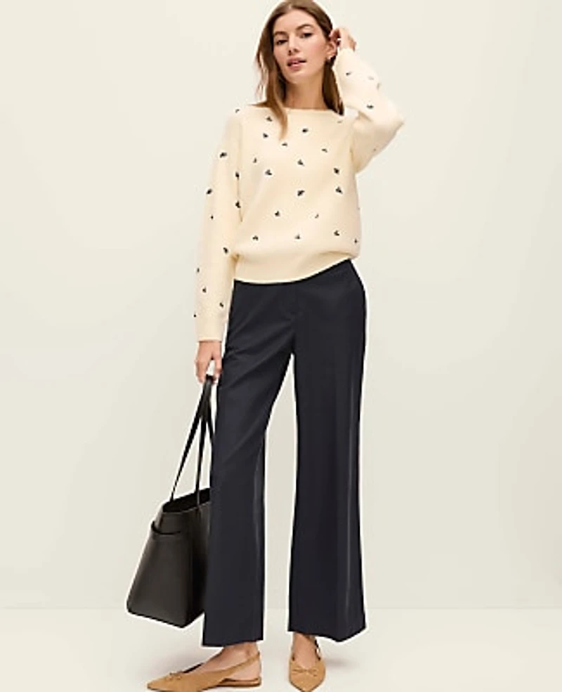 Ann Taylor Petite Weekend Floral Embroidered Sweater Women's