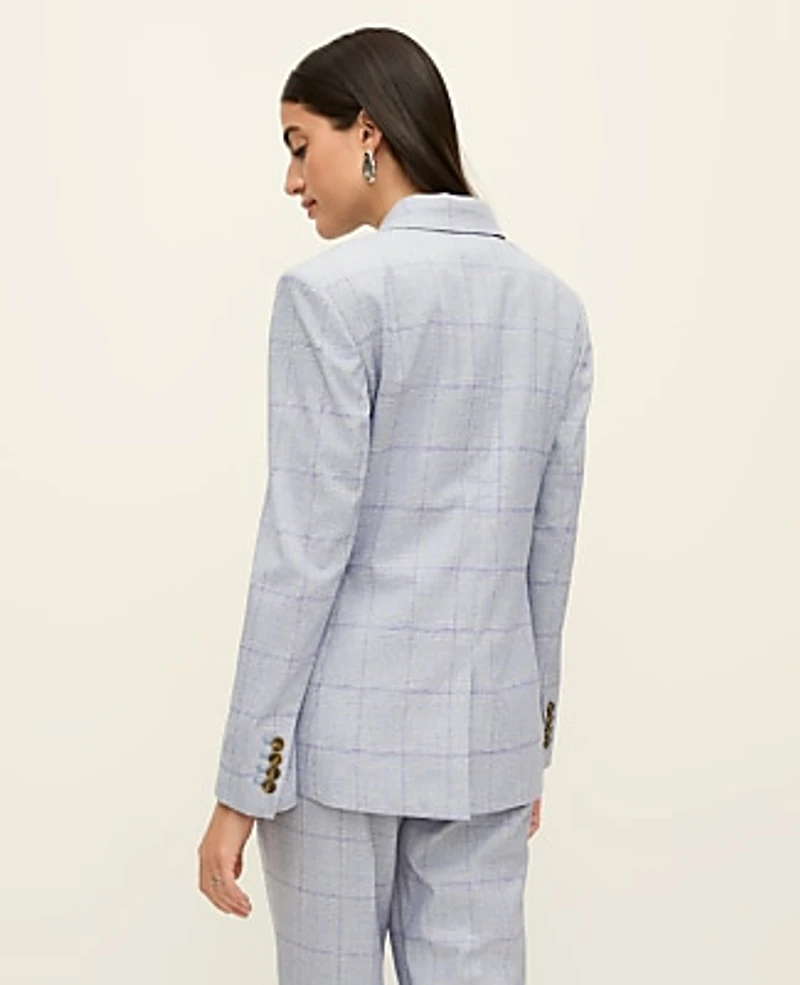 Ann Taylor The Greenwich Blazer in Plaid Size 12 Blue/White Combo Women's
