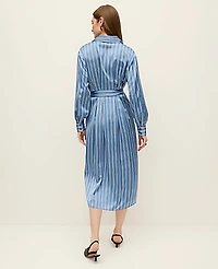 Ann Taylor Petite Striped Satin Midi Shirtdress Muted Sky Women's