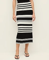 Ann Taylor Petite Striped Woven Midi Skirt Black Women's