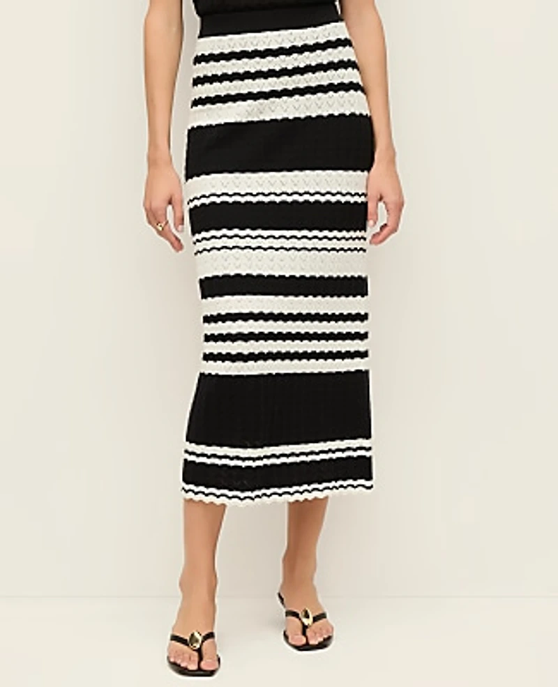 Ann Taylor Striped Woven Midi Skirt Black Women's