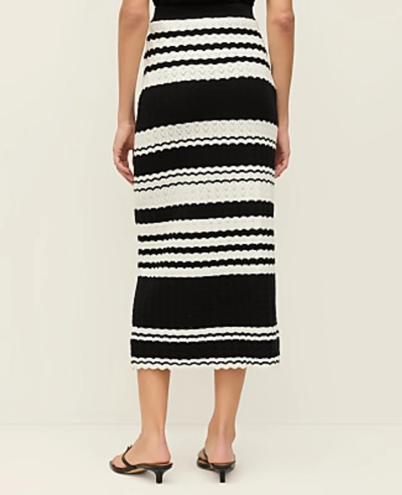 Ann Taylor Striped Woven Midi Skirt Black Women's