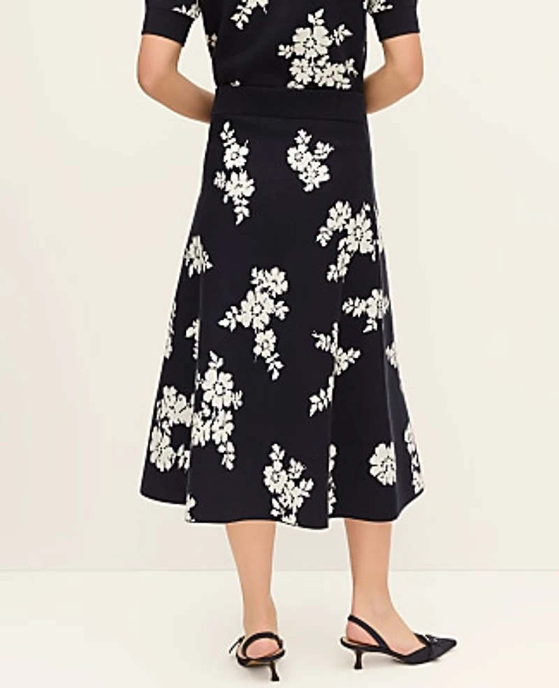 Ann Taylor Petite Floral Jacquard Midi Skirt Night Sky Women's