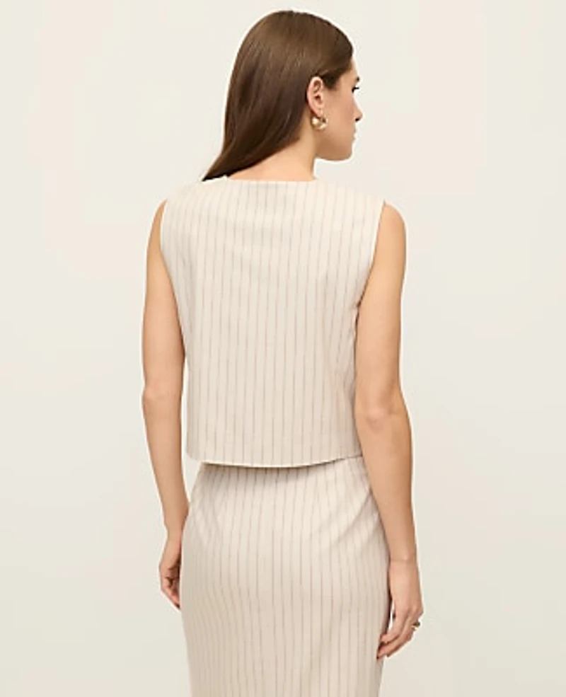 Ann Taylor The Crop Crew Neck Vest Pinstripe Cream Multi Women's