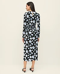 Ann Taylor Petite Floral Ruched Midi Dress Soft Cornflower Women's