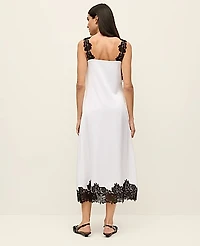Ann Taylor Petite Lace Trim Satin Slip Midi Dress White Women's
