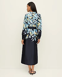 Ann Taylor Petite Floral Satin Midi Shirtdress Sky Gazing Women's