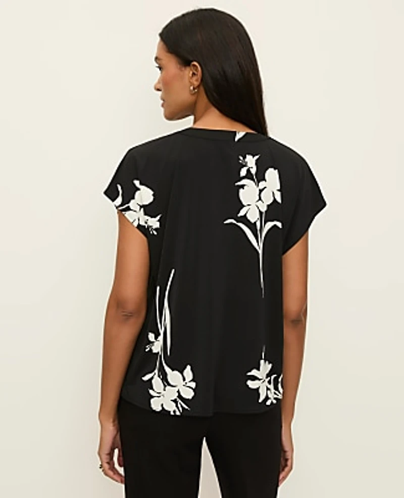 Ann Taylor Floral Mixed Media Top Size Small Black Women's