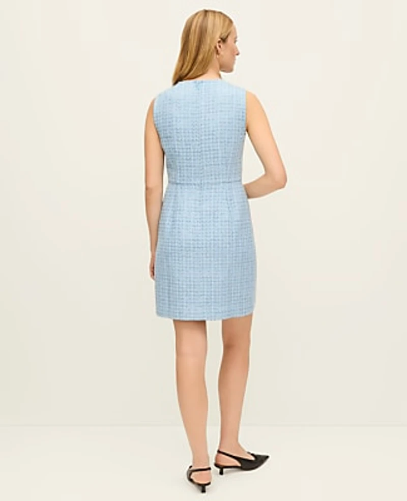 Ann Taylor Petite Tweed Sleeveless Shift Dress Size 4 Light Blue Multi Women's
