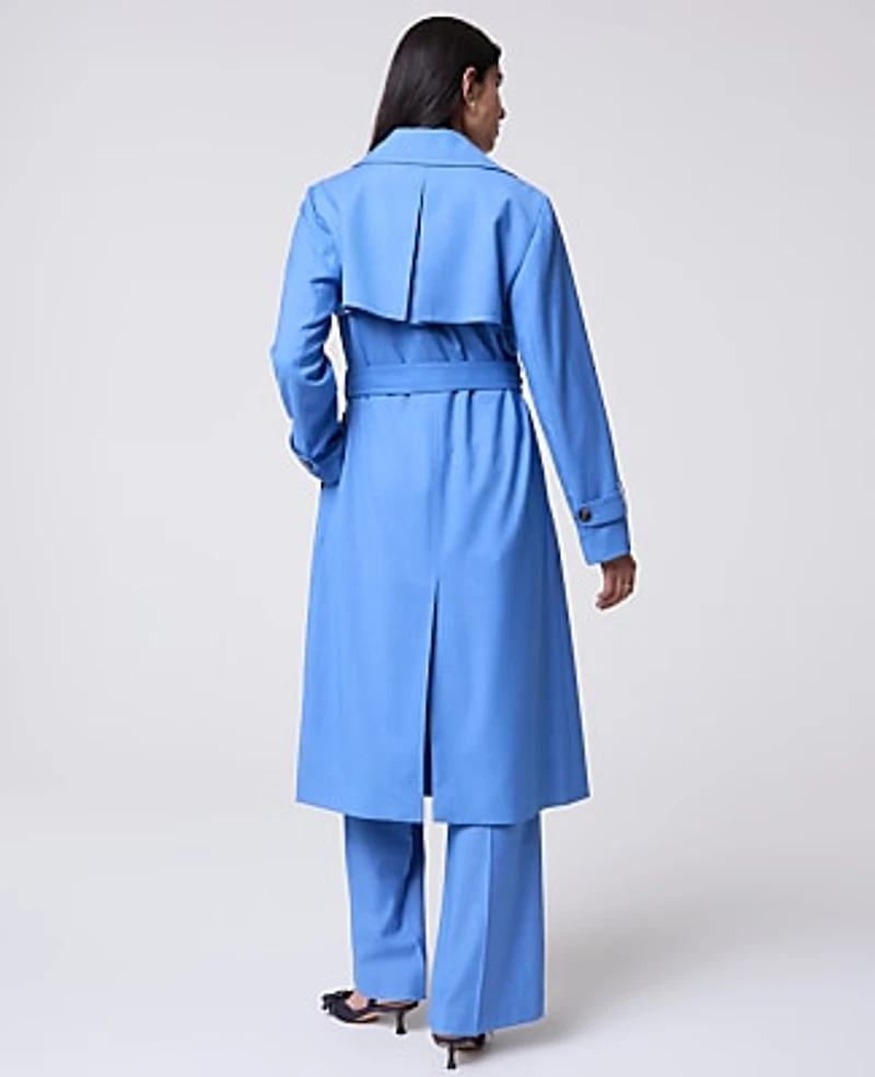 Ann Taylor The Petite Long Trench Coat Bluebird Melange Women's