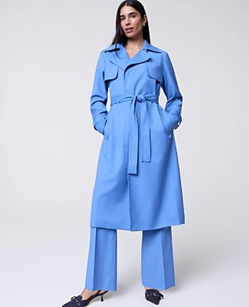 Ann Taylor The Petite Long Trench Coat Bluebird Melange Women's