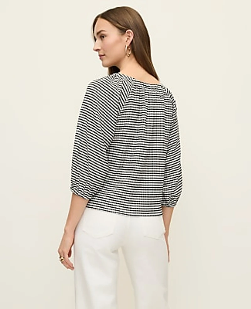 Ann Taylor Petite Gingham Raglan Blouse Black/White Combo Women's